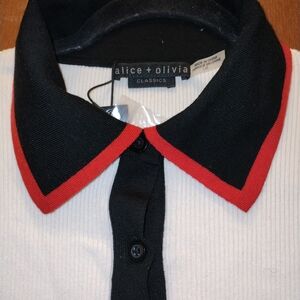 Alice + Olivia Black and Red Collar/Sleeves Top